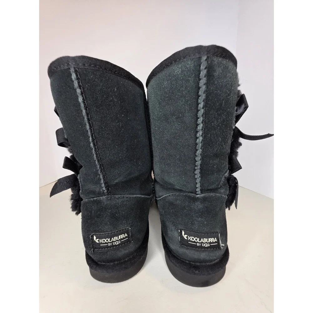Koolaburra by UGG Victoria Short Black Suede Bow Winter Boots Womens 7